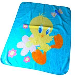 Vtg Looney‎ Tunes Tweety Bird Plush Blanket 58x49